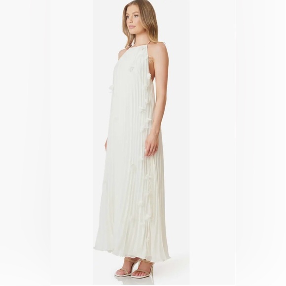 Elliatt Emelia Floral Appliqué Pleated Georgette Halter Maxi Dress - Picture 2 of 9